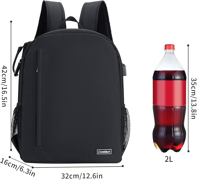 Cwatcun Camera Backpack with USB, Rain Cover, fit 15.6" Laptop, Anti-Theft Rear