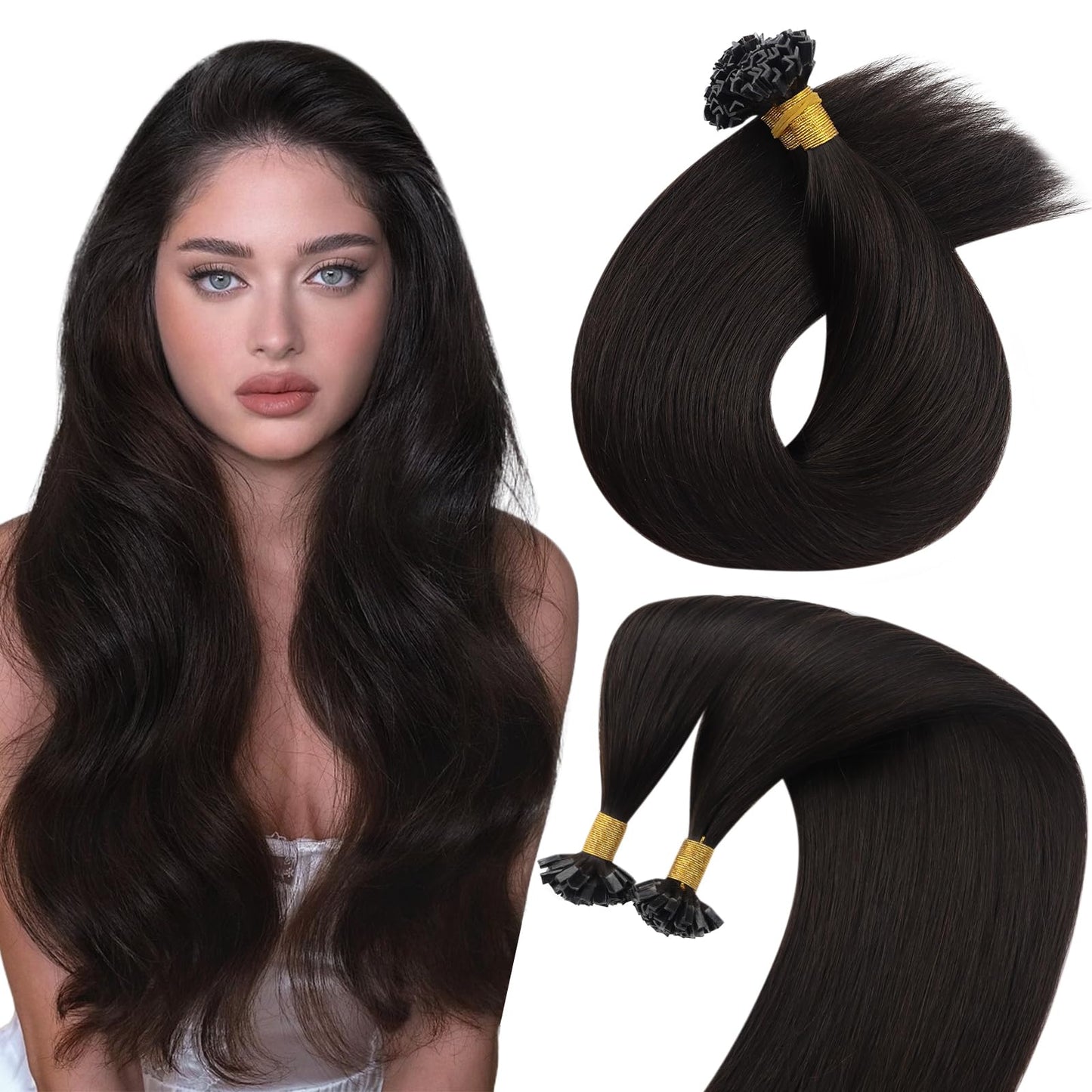 Sunny Hair Brown Ktip Human Hair Extensions 22Inch Dark Brown K Tip Hair Extensions Real Human Hair Remy Pre Bonded Hair Extensi