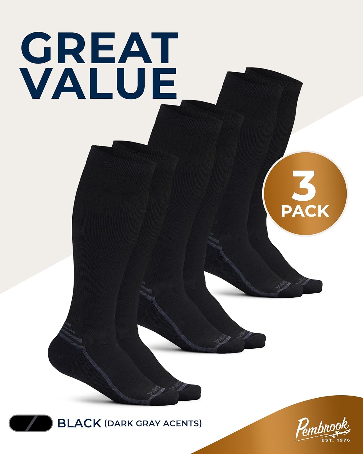Pembrook Copper Compression Socks for Men - 20-30 mmHg | Ideal for Running, Hiking, and Travel