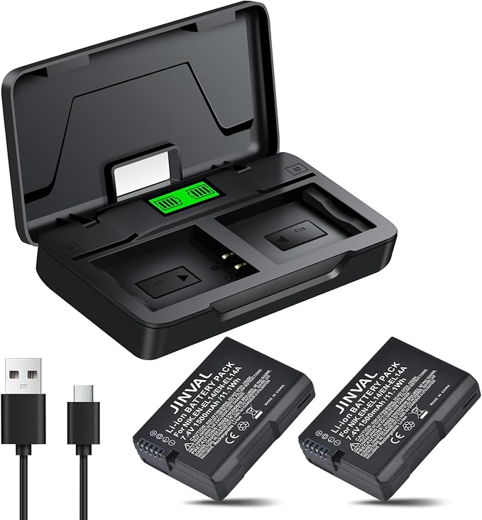 EN-EL14 EN-EL14A Battery 2 Pack and Charger Case Compatible
