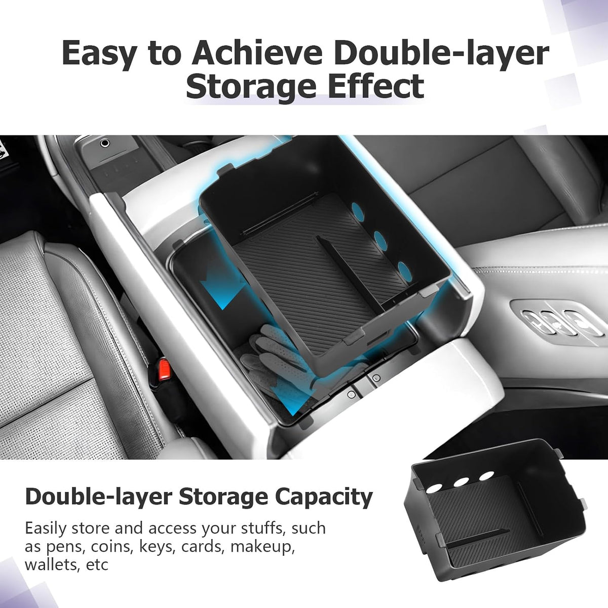 LUWU 2026 Palisade Center Console Organizer Compatible with 2026 Hyundai Palisade Accessories Armrest Console Organizer Lower Armrest Insert Tray Palisade LX3 2026 Accessories Black (Only for 7-Seat)