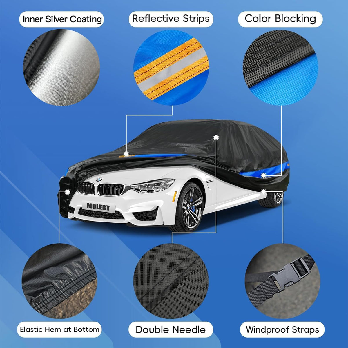 Car Cover Waterproof All Weather for Automobiles, Universal Fit Genesis G90, Ford Crown Victoria/Galaxie, Buick Roadmaster, Chevrolet Caprice etc, Suitable for Sedan Length up to 218 Inch.