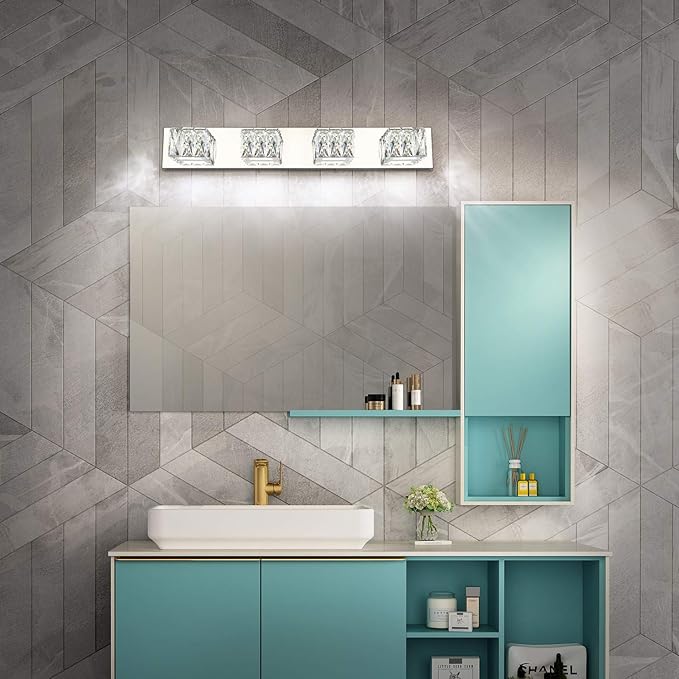ZUZITO 4 Lights Bathroom Vanity Light - Crystal Modern Vanity Lights for Bathroom - Dimmable 24W LED Chrome Bath Light Fixtures Over Mirror Cool White Light