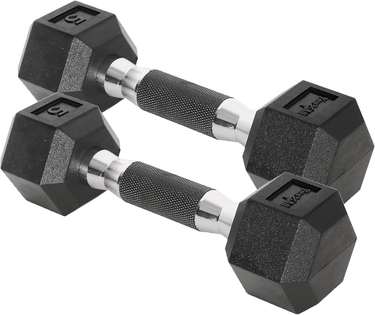 Yes4All Hex Dumbbells - Chrome/Rubber Grip Hand Weights with Anti-Slip Design | 10-30 LBS Pair