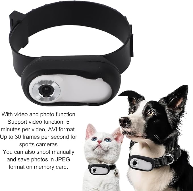 Cat Camera Collar, HD 1080P 170° Wide Angle Small Action Cameras with Video Record, USB Rechargeable for Pet Supplies/Stuff