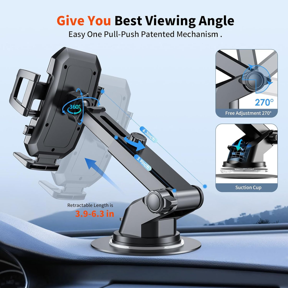 SUUSON Upgraded 3-in-1 Car Phone Holder Mount for Car, Black