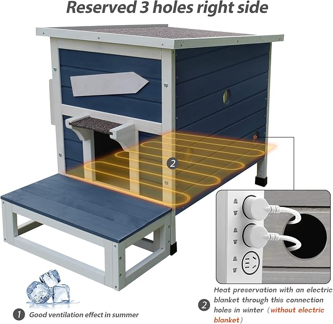 Rockever Outdoor Cat House, Large Outdoor Houses for Feral Cats Wooden Outside Cat Shelter Weatherproof with Escape Door