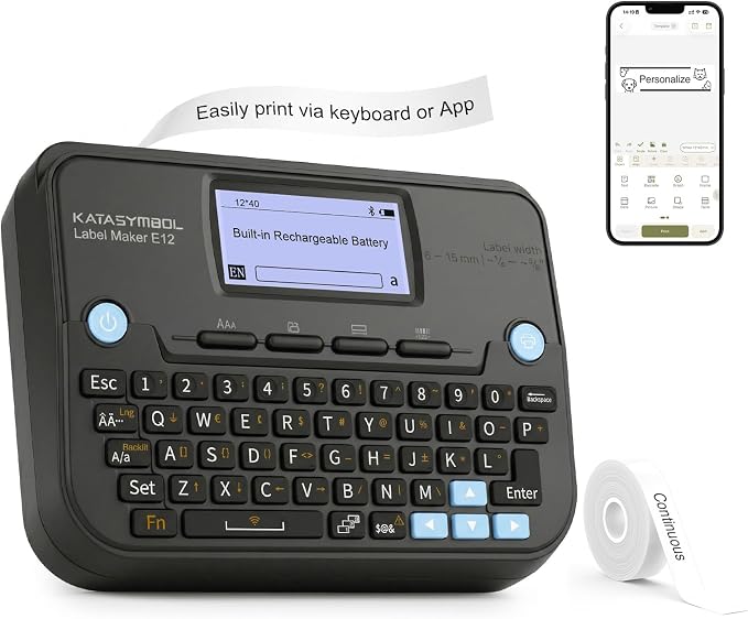 SUPVAN E12 Bluetooth Label Maker Machine, Support Keyboard & App