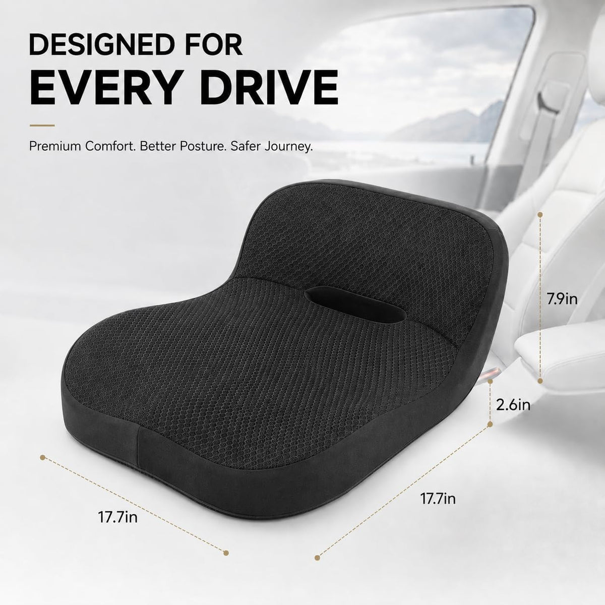 Car Seat Cushion with Integrated Lumbar Support, Memory Foam Pain Relief | Gap-Filling Design, Breathable Mesh Cover, Elevated Seating, Ergonomic Support for Driving Comfort and Long Trips