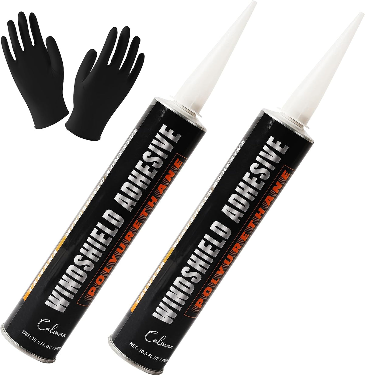 Calvana (2 Pack Windshield Repair Kit – Black Polyurethane Adhesive for Car Glass Chips & Cracks, Quick-Cure & Weather-Resistant Sealant (310ml with Gloves)