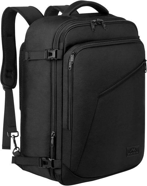 MATEIN Carry-On Backpack - Extra Large Expandable Travel Bag | Water-Resistant 40L Daypack in Black