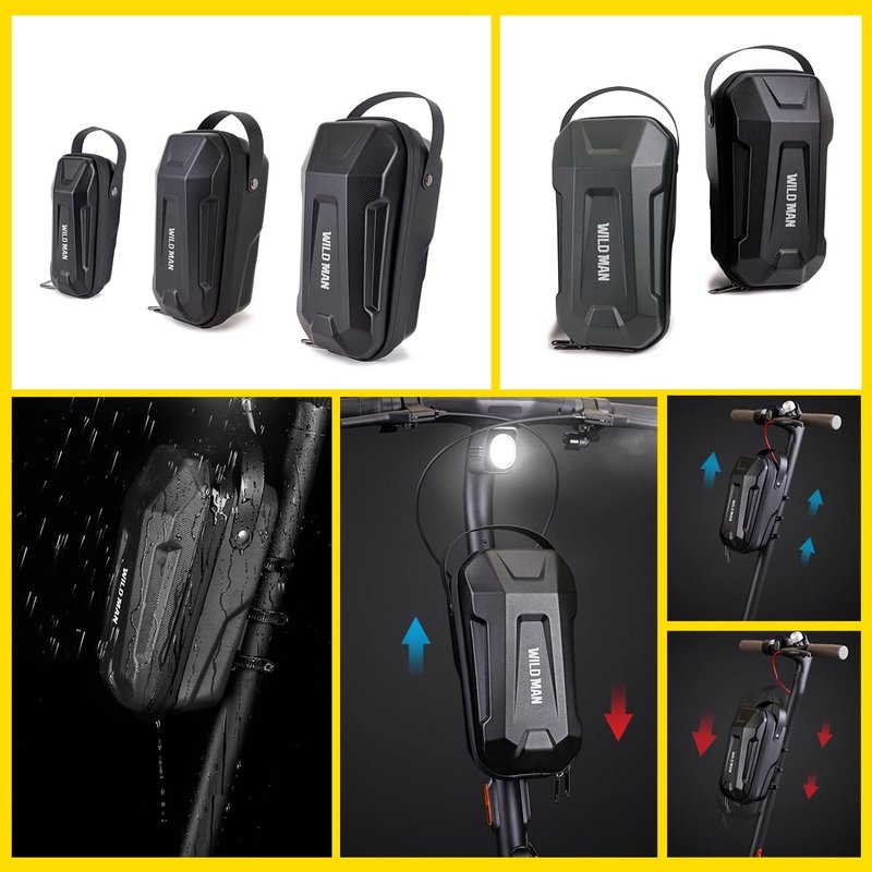 WILD MAN Hard Shell Handlebar Scooter Bag Quick Release Design Bike Bag Anti-Theft Design Scooter Storage With Carry Handle for Kick Scooters Folding Bike-GD99X(Black,4.5L)