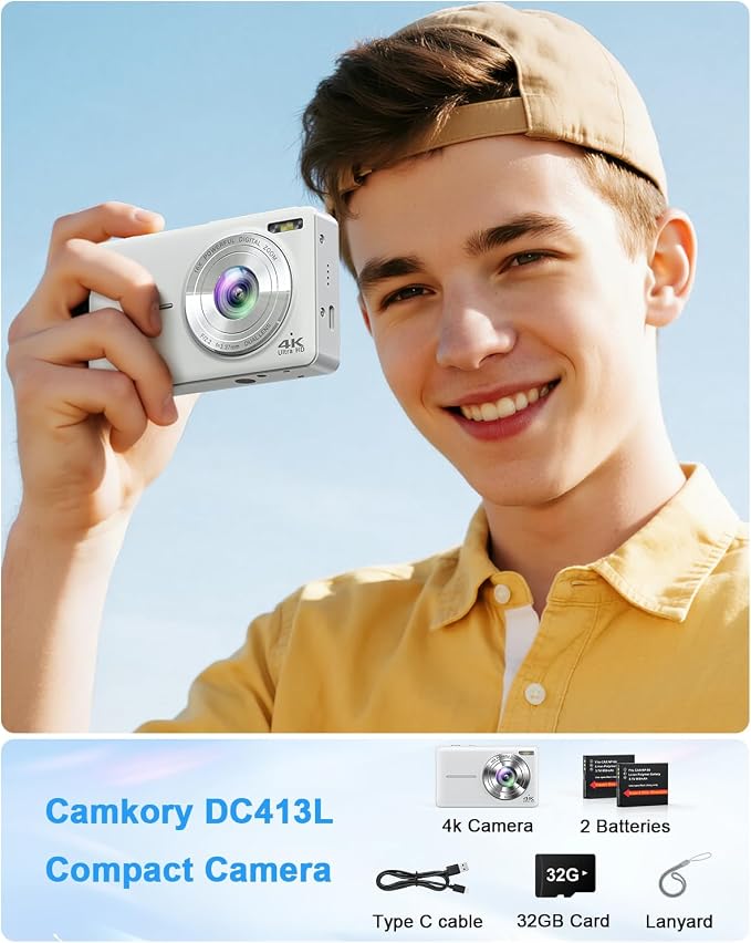 4K Digital Camera, 64MP Autofocus Point and Shoot Camera