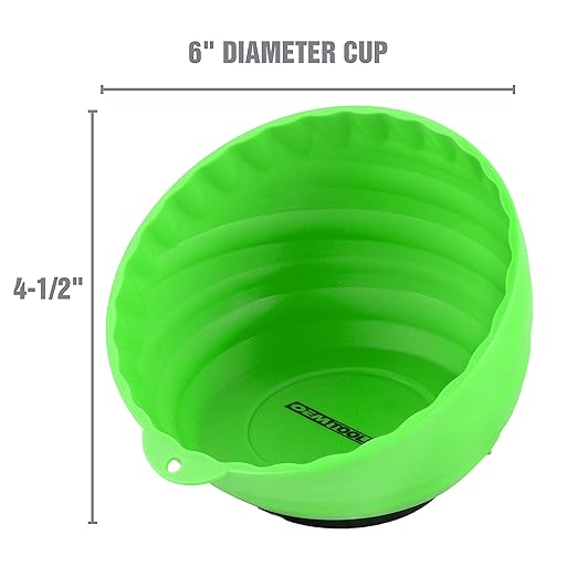 OEMTOOLS 25115 Green Magnetic Nut Cups, 2 Pack, Each Curved Magnetic Parts Tray Holds Up to 5 Pounds, Attaches To Metal Surfaces, Multi-Use Nuts And Bolts Organizer Set Made From Durable ABS Plastic