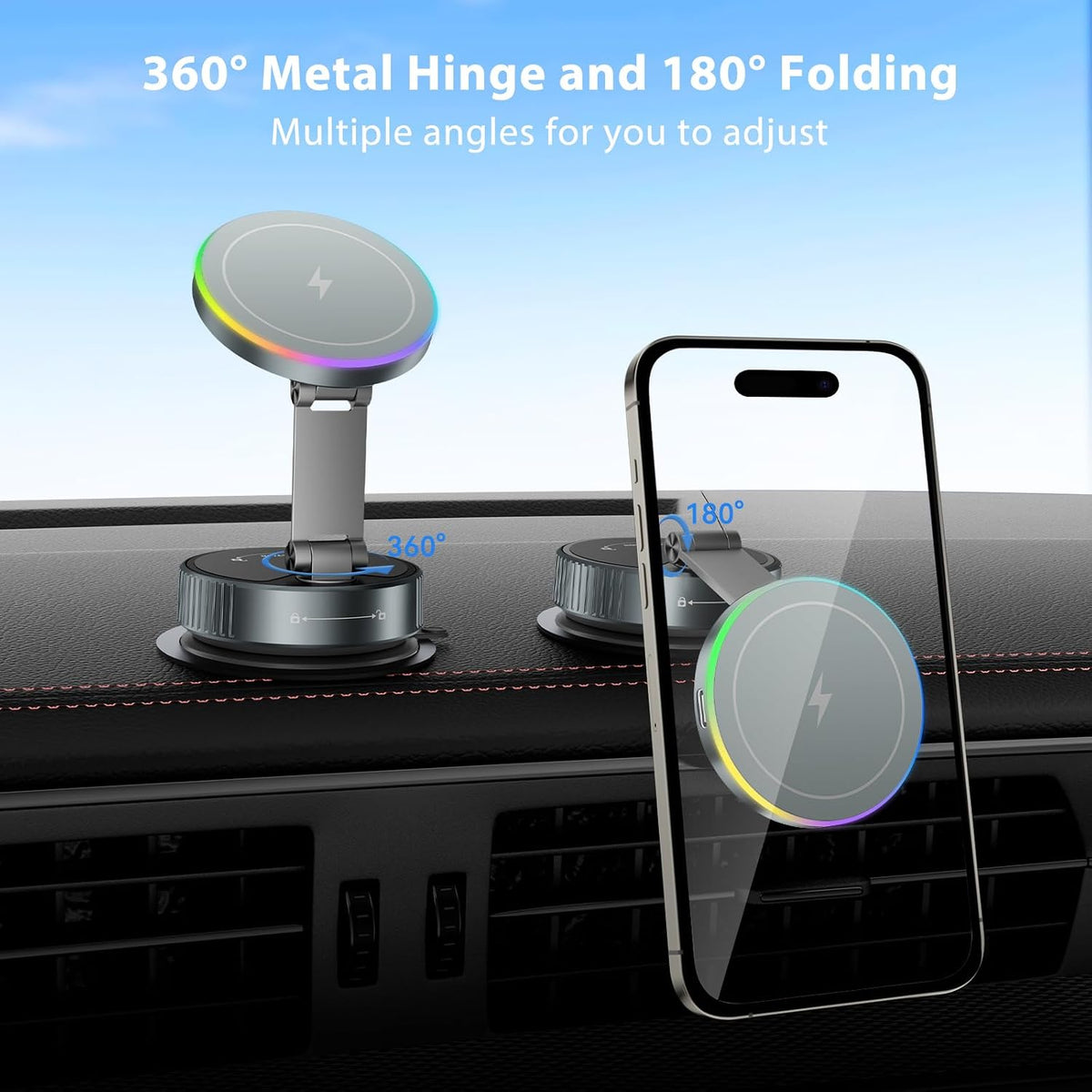 CloudValley 15W Wireless Charger Magnetic Car Phone Holder with RGB Light