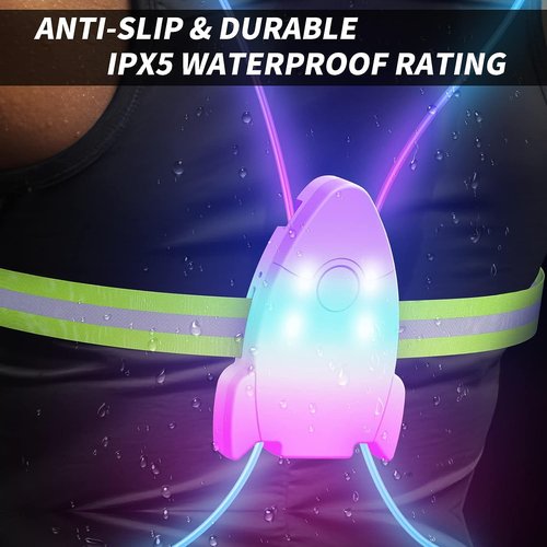 Ni-SHEN LED Reflective Running Vest with Front Light,Running Lights for Runners,Reflective Running Gear for Men/Women Running,Cycling or Walking, High Visibility Warning LED Lights (Rocket-Shaped)