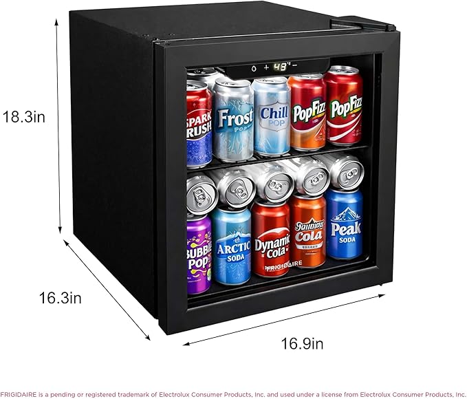 FRIGIDAIRE 12-Bottle Cooler, 1.2 Cu. Ft. Glass Door Beverage Refrigerator, Digital Display Mini Fridge with Touch Controls, Adjustable Shelves, LED Lighting & Quiet Compressor Cooling