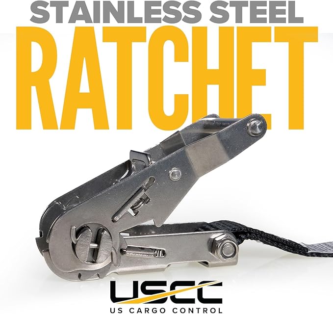 US Cargo Control Endless Ratchet Straps 1" X 15' (8 Pack), 3,300 LBS Break Strength, Stainless Steel Tie Downs, Marine Tie Down Straps for Boats, ATVs, Trees, Camping, Snow, Saltwater Applications