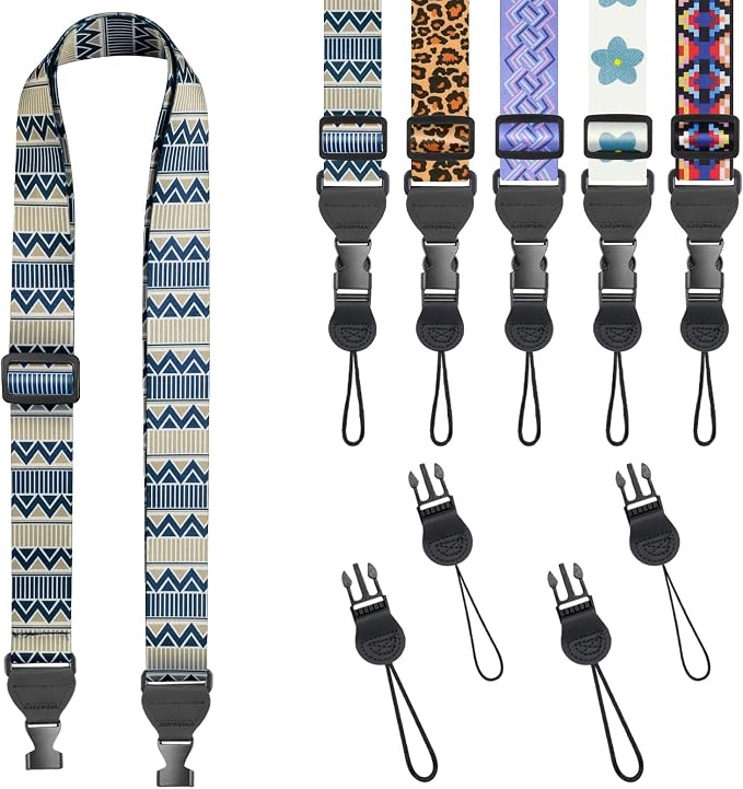FIEIL Grey and Blue Geometric Shoulder Strap, Adjustable Camera Strap