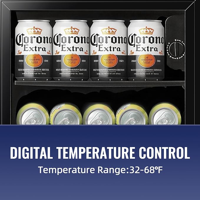 1.3 Cu.ft Beverage Refrigerator Drink Mini Fridge Refrigerator for Soda Beer or Cans Personal Beverage Cooler 7 Modes Temp Adjustable Shelves Suit for Home, Office, Dorm
