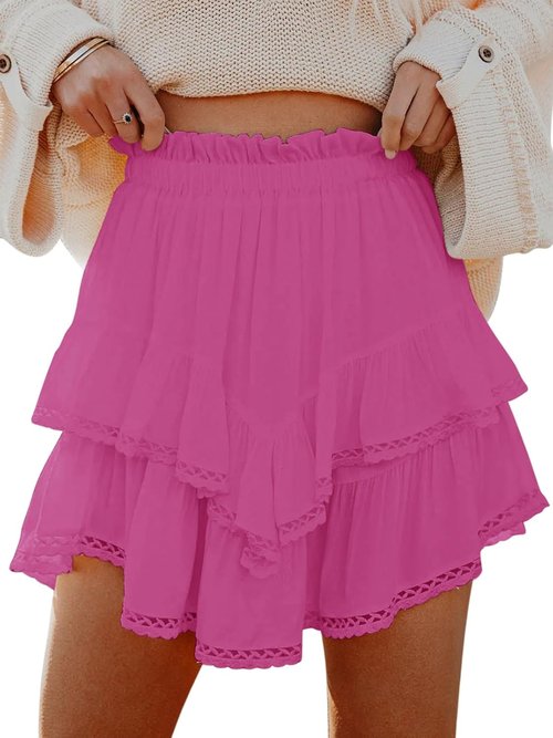 Aoudery Flowy Shorts - Casual Boho Ruffle Tiered High Waist Mini Skirts for Golf & Tennis