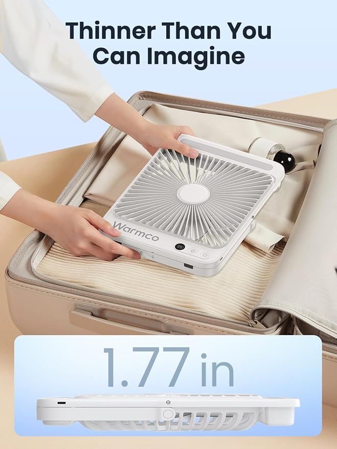 Warmco 20000mAh Battery Powered Fan, Ultra-Slim 8-Inch Portable Camping Fan with LED Lantern, Up to 48H Runtime Rechargeable Desk Fan for Bedroom, Outdoor, Tent, Travel, Cruise Ship Essentials