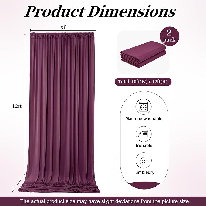 12ft x 10ft Burgundy Backdrop Curtains