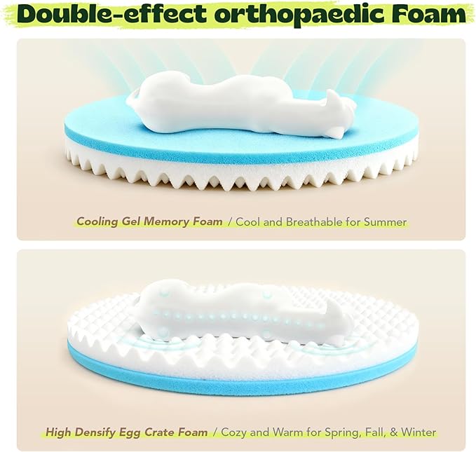 Calming Donut Pet Bed with Extra Large Thick Orthopedic Foam Cooling Gel Dog Bed XXL Waterproof Cover with Removable Washable,Giant Plush Comfort Couch for Anxiety Old Fluffy Friends Joints,Grey