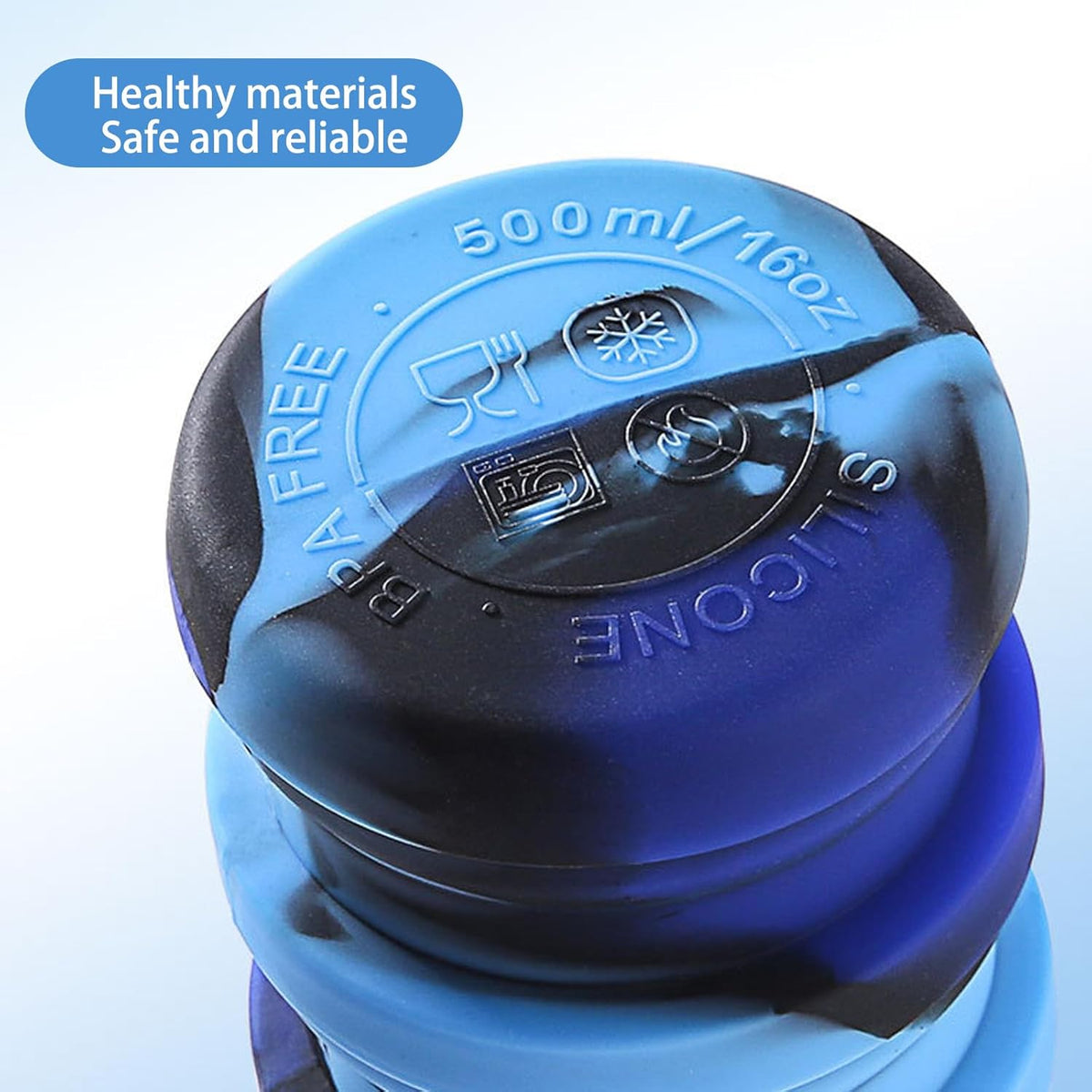 Skiennix Collapsible Water Bottle - Portable & Reusable 500ml Silicone for Travel & Camping