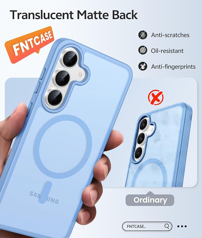 FNTCASE for Samsung Galaxy S25 FE Case: Magnetic Translucent Matte Military