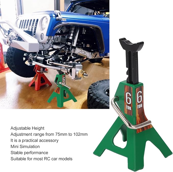 Simulation Jack Stand 75mm~102mm Adjustable Height RC Jack Stand Climbing Car Simulation Decorative Accessory Mini Lifting Jack for SCX10 D90 1/10 RC Car(Green)