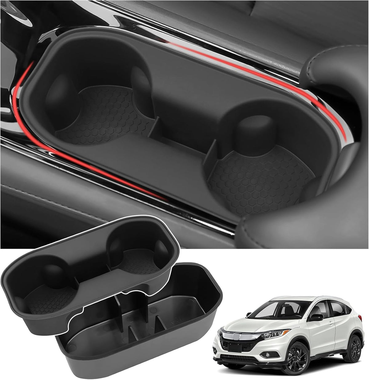 Hellet Upgrade 2PCS Car Cup Holder Compatible with Honda 2016-2022 HRV HR-V Accessories ABS & Silicone Material OEM Style Inserts Center Console Organizer