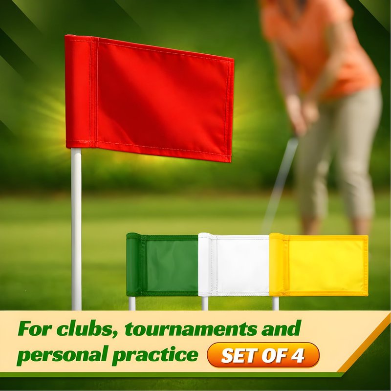 Set of 4 Single Sided 8x6 Inches Solid Golf Polyester Flag - Mini Putting Green Flags for Backyard Practice in 420D Nylon - Small Banner Solids with Tube Inserted - Solid Flags for Indoor or Outdoor