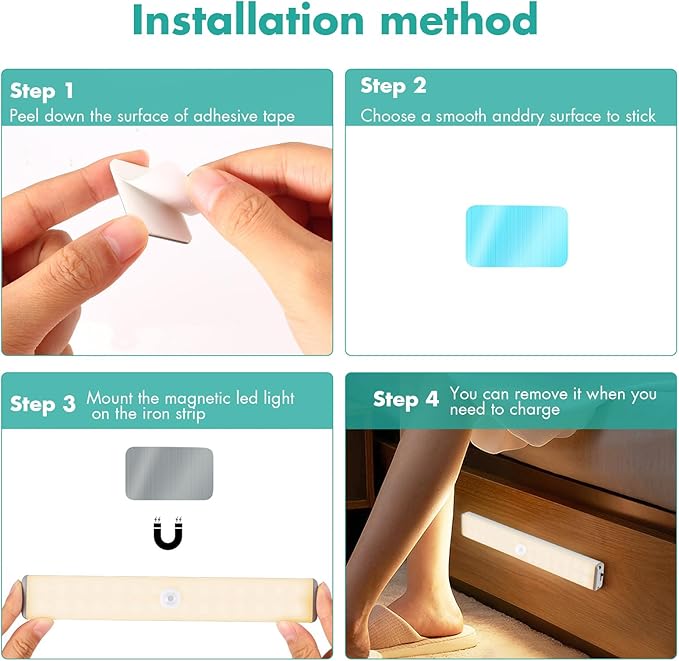 LED Closet Light, 28LED Dimmer Rechargeable Motion Under Cabinet Lighting Stick-Anywhere Night Light for Stairs,Wardrobe,Kitchen,Hallway