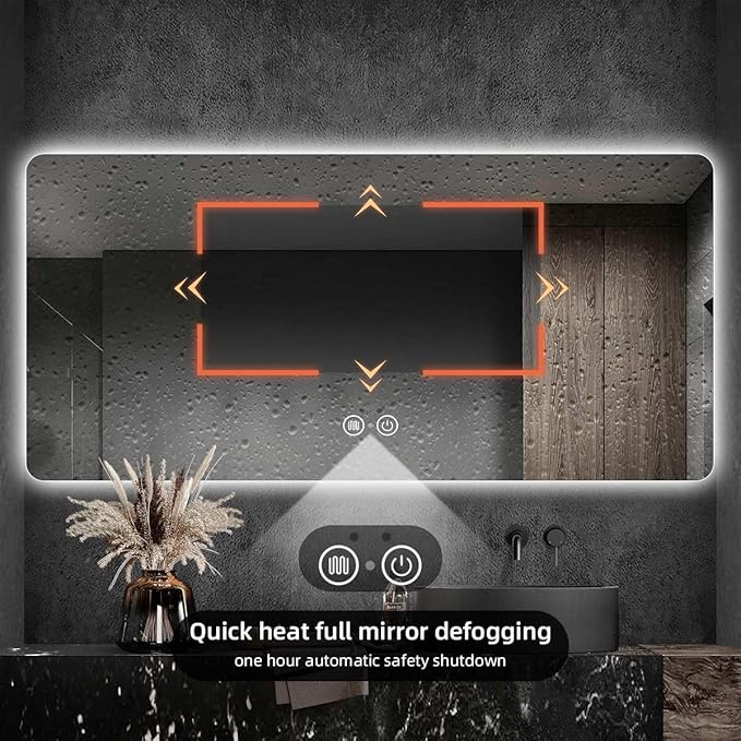 LED Bathroom Mirror with Lights, 32"x24" Smart Backlit Mirror with Auto Sensor Light, Anti-Fog, Wall-Mounted HD Mirror, Shatter-Proof, 3-Color Stepless Dimmable, Memory, UL-Listed