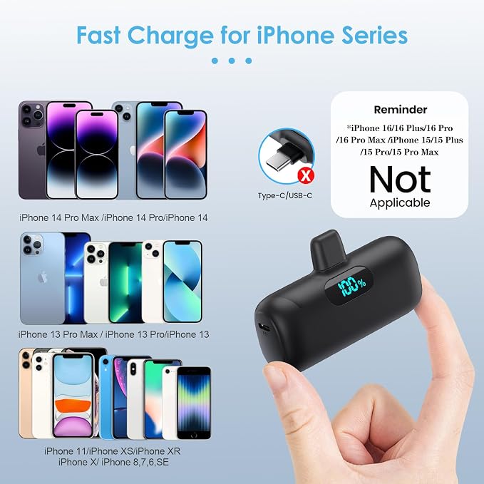 [2-Pack]Mini Portable Charger for iPhone,Upgraded 5000mAh PD Fast Charging Battery Pack,LCD Display Cute Power Bank Portable Phone Charger for iPhone 14/14 Pro Max/13/13 Pro/12 Pro/11/XS/XR/X/8/7