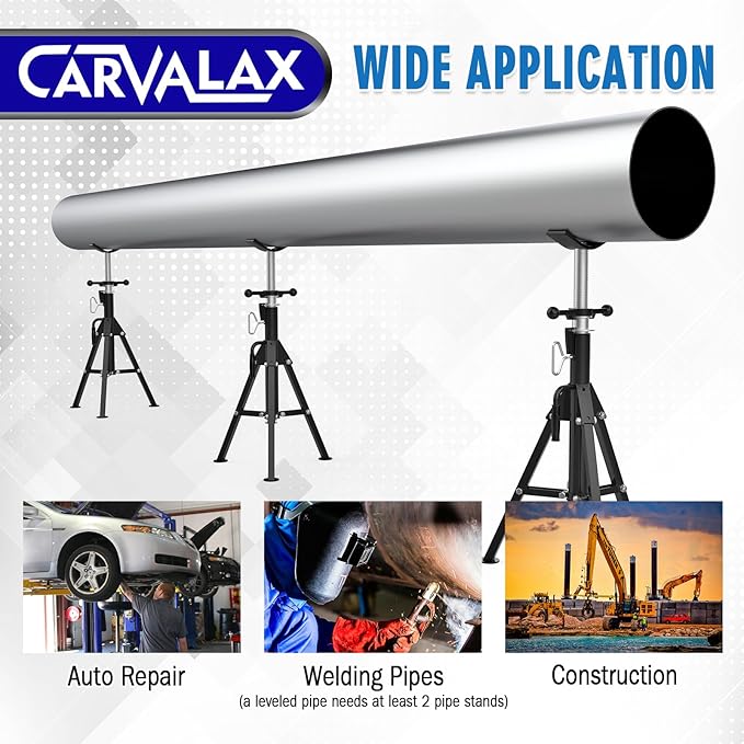 CARVALAX V-Head Pipe Jack Stands, 28"-52" Adjustable Pipe Stand Fits 1/2" - 12" Pipe Capacity w/ 2500LB Load Capacity, Steel Pipe Stand for Welding w/Portable Folding Legs