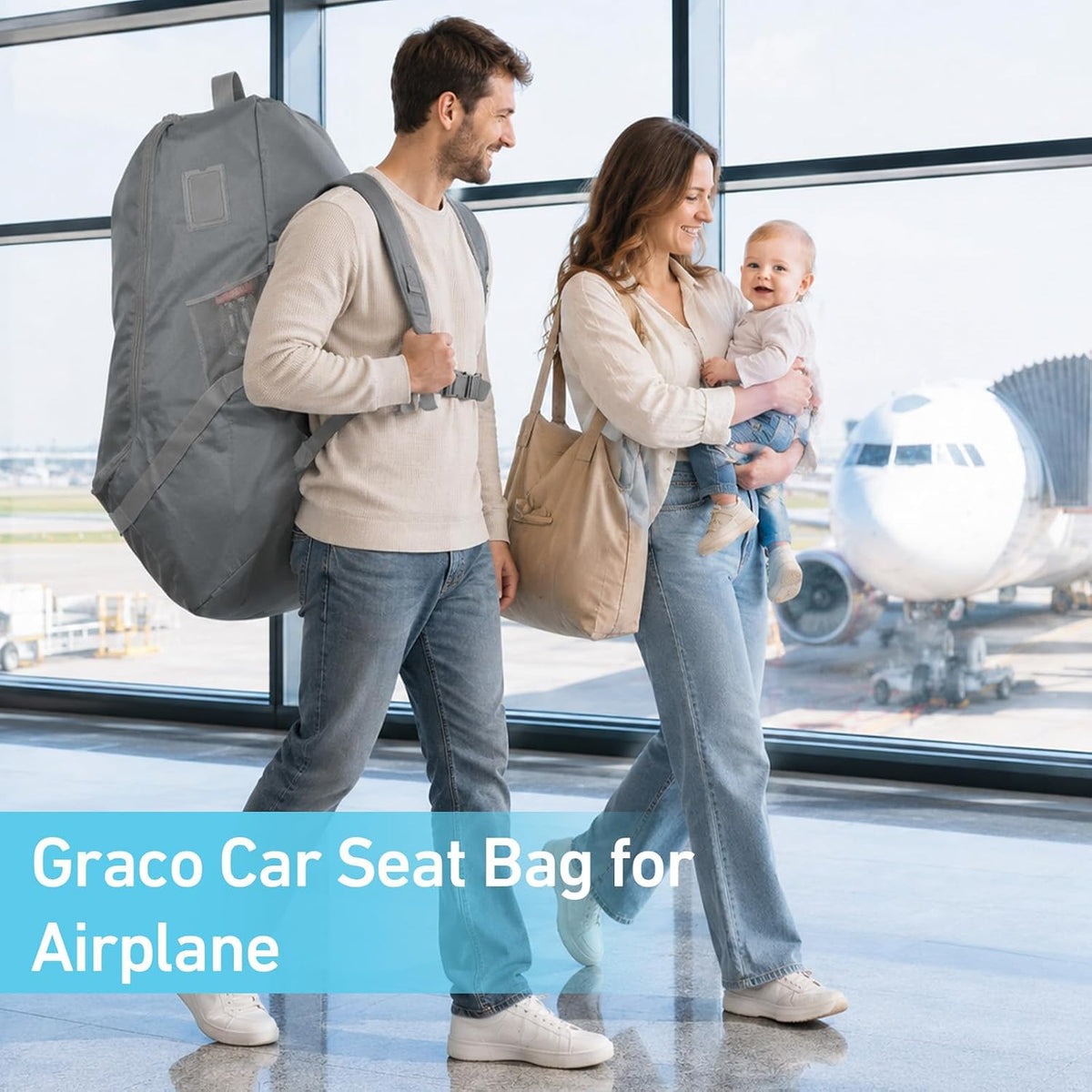 Graco Padded Car Seat Travel Bag & Infant Carrier Backpack, Gray | Durable Large Back Pack for Carseats & Booster Seats, Airport Gate Check Bag Luggage, Water Resistant Material