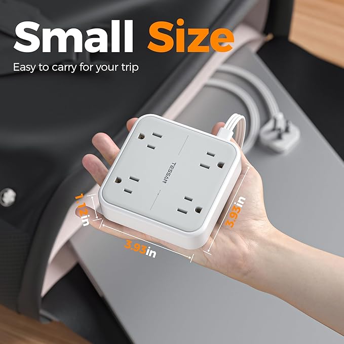 TESSAN Surge Protector Flat Extension Cord 5Ft, Flat Plug Power Strip with 4 Outlets, 900 Joules Protection, Multiple Wall Outlet Extender Suitable for Home Office Dorm, Grey