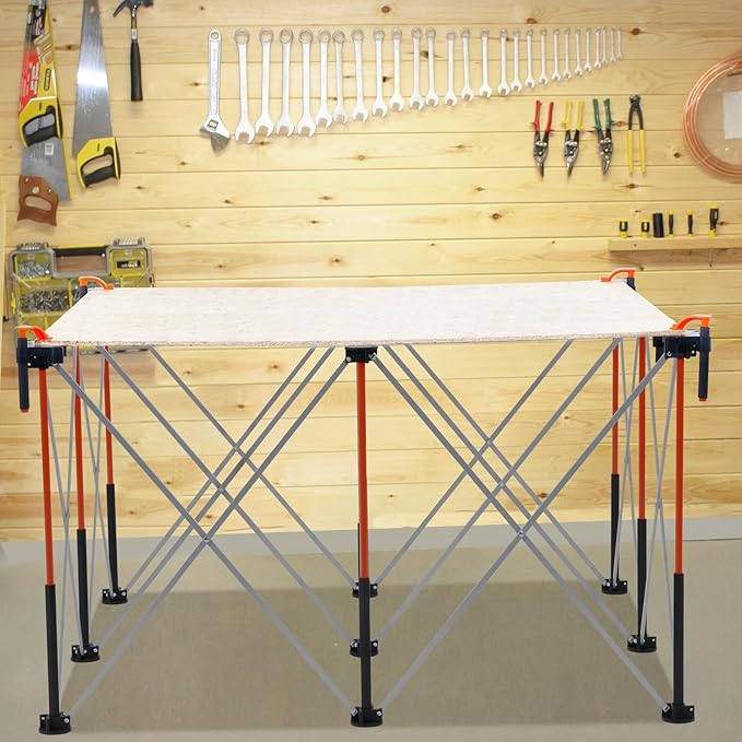 VEVOR Portable Folding Workstand, 4.15 x 4.15 ft Collapsible Workbench, 3500 lbs Weight Capacity, No Assembly Foldable Work Stand with Storage Bag, Table Top NOT Included, for Garage Workshop Outdoor