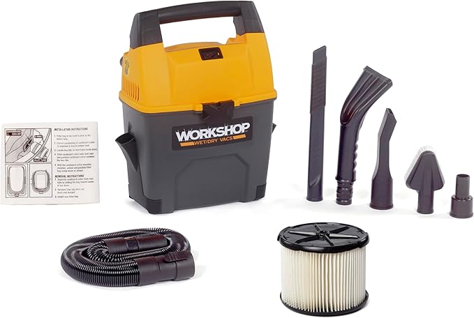 WORKSHOP Wet/Dry Vacs Shop Vacuum WS0301VA 3-Gallon 3.5 Peak HP Portable Wet Dry Vacuum Cleaner with Built-in Dust Pan, Filter, Dust Bag, Expandable Hose, and Attachments for Home and Car Cleaning
