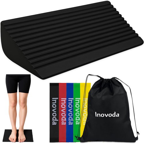 Inovoda Calf Stretch Board I Slant Board For Calf Stretching & Calf Raise Block for Relief of Plantar Fasciitis, Achilles Tendonitis & Calf Tightness | Calf Stretcher with 5 Resistance Bands & Carry Bag I Ankle Balance Board & Ankle Exerciser Strengthener