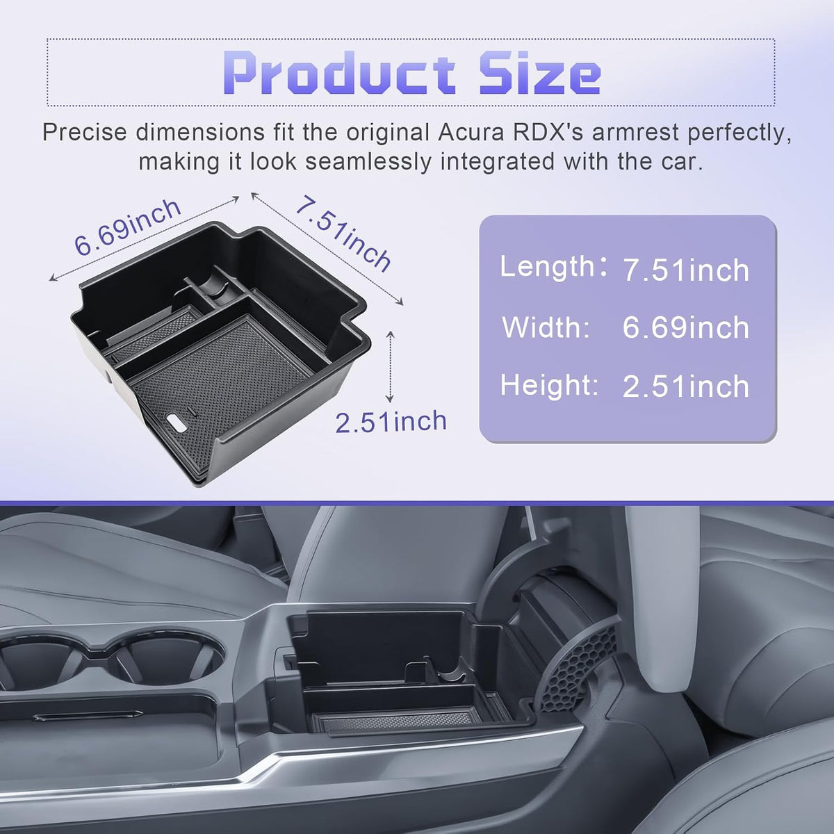 RUNROAD Center Console Organizer Tray Compatible with 2025 2026 Acura RDX Accessories, Insert Armrest Storage Box For Acura RDX Middle Console Tray Interior Accessories Coin Holder