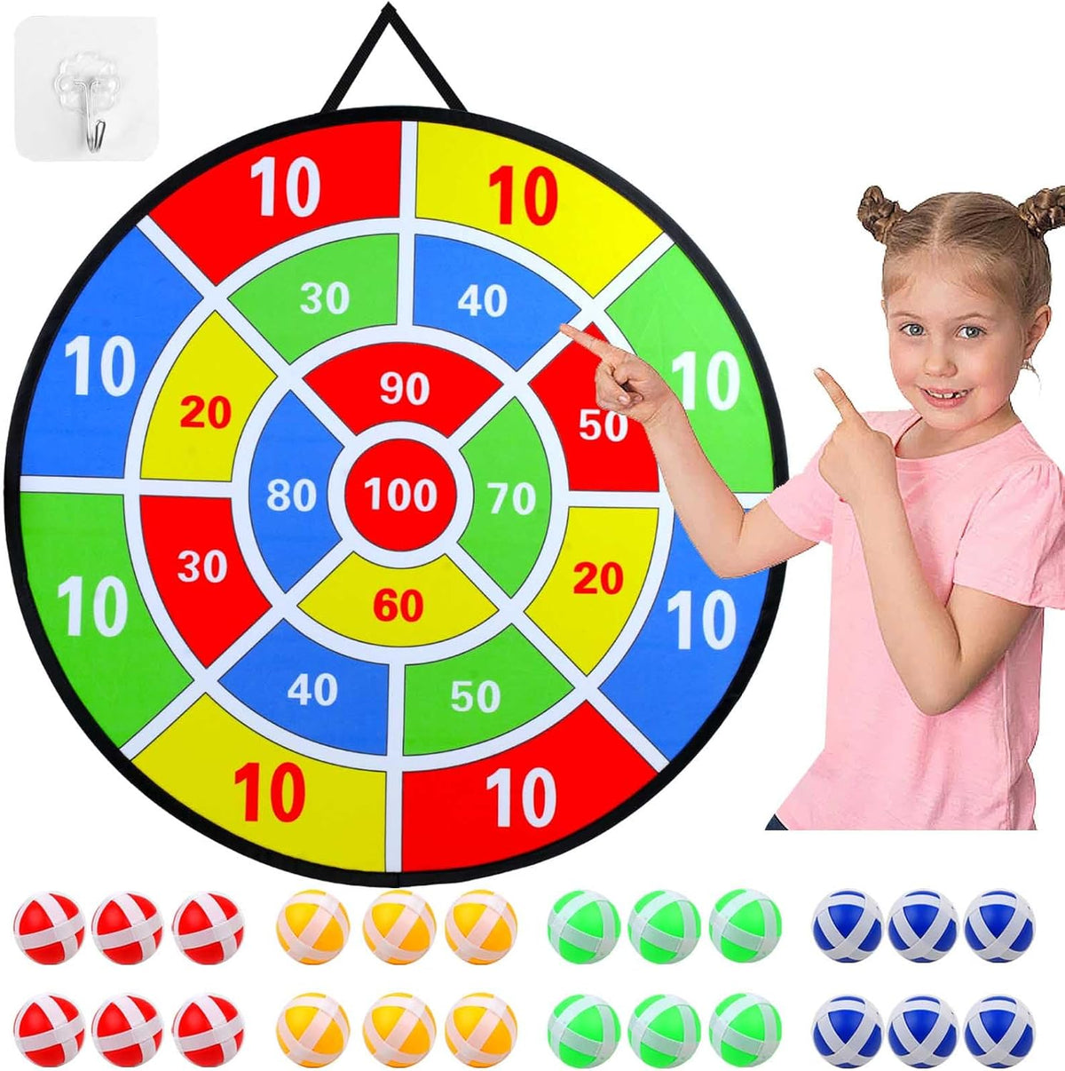 Skiennix Kids Dart Board Game Set - Large Sticky Dart Board with 24 Balls | Fun Indoor/Outdoor Game for Ages 3-10