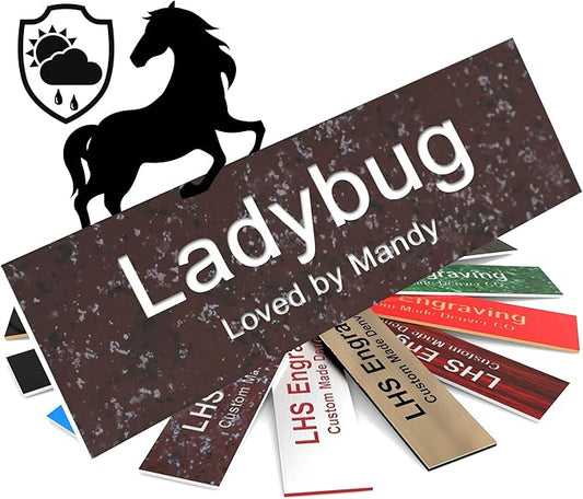 Personalized Horse Stall Name Plates, 2x12 Horse Stall Signs with Adhesive, All Weather UV Protected, Cranberry Marble Pattern Plastic White Letters - Made in USA - S5