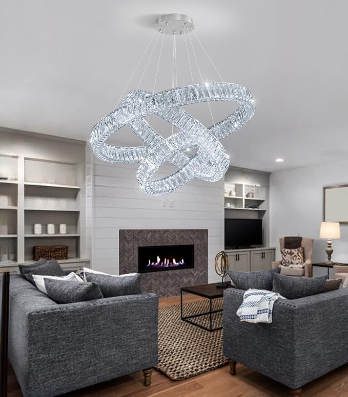 HAIXIANG Modern Glam Chandelier Crystal LED Remote Rings Chandelier Adjustable