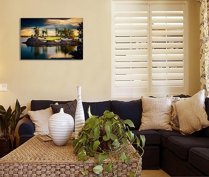 chenchenArt Sunset Landscape Golf Course Wall Art Picture Golf Course Wall Decor for Living Room Bedroom Bathroom Home Decorations Canvas Prints Framed Ready to Hang(24''H x 36''W)
