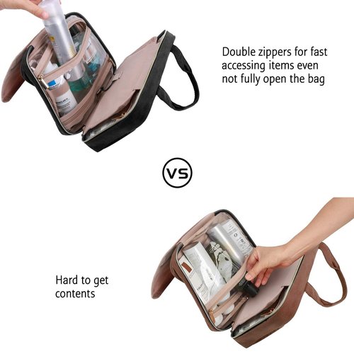 BAGSMART Toiletry Bag - Water-Resistant Travel Organizer with Hanging Hook | Medium Black Cosmetic Bag