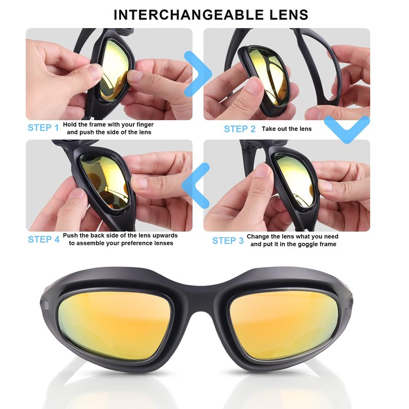 Polarized Motorcycle Riding Goggles, Windproof Cycling Glasses UV400 Outdoor Sports Sunglasses Interchangeable Lenes for Running, Baseball Golf, Driving, Fishing, Riding, Mountain Bike, Hiking