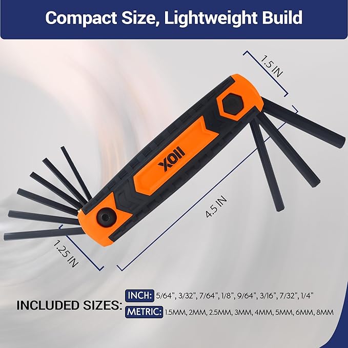17PC Folding Allen Wrench Set | SAE & Hex Set | Durable Portable Tool for Automotive, Bike, Home & DIY Repairs | Complete Multi-Size Allen Key Set for Workshop (Orange)